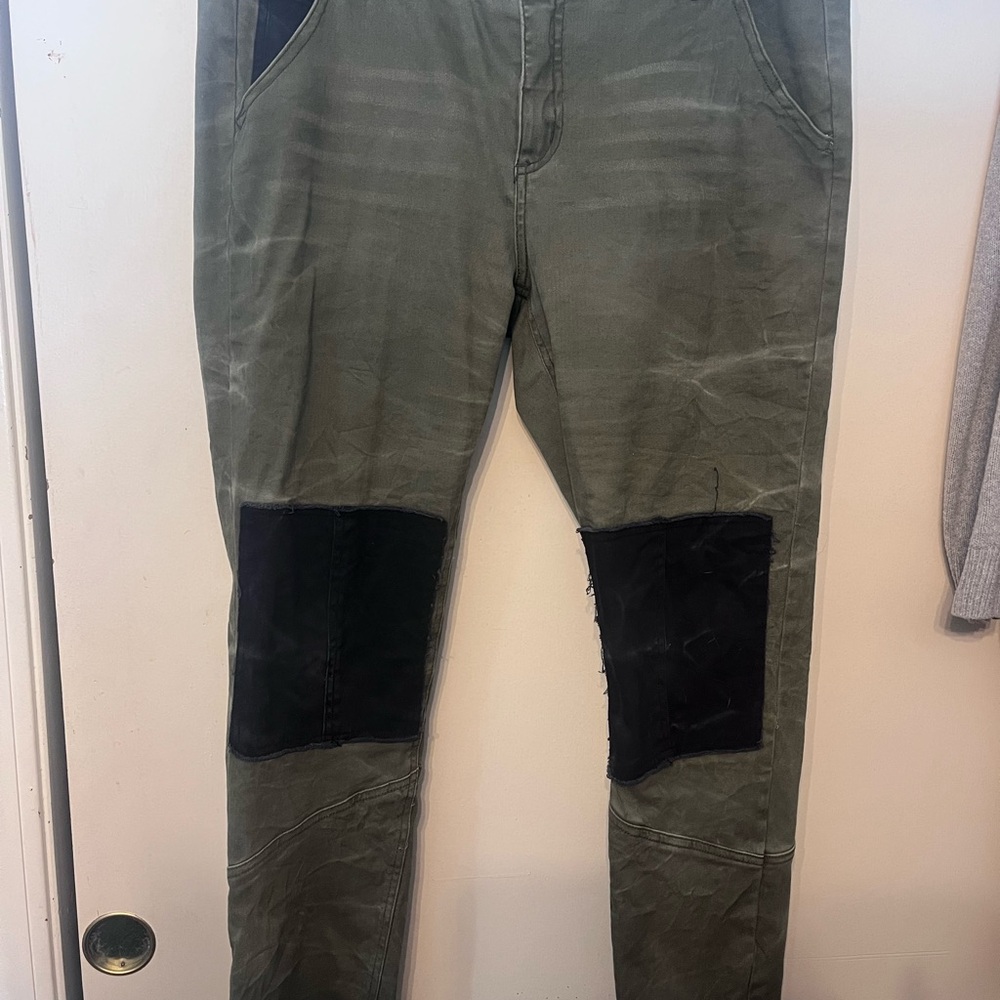 Women's Free People Olive Cargo Pants with Black Patches